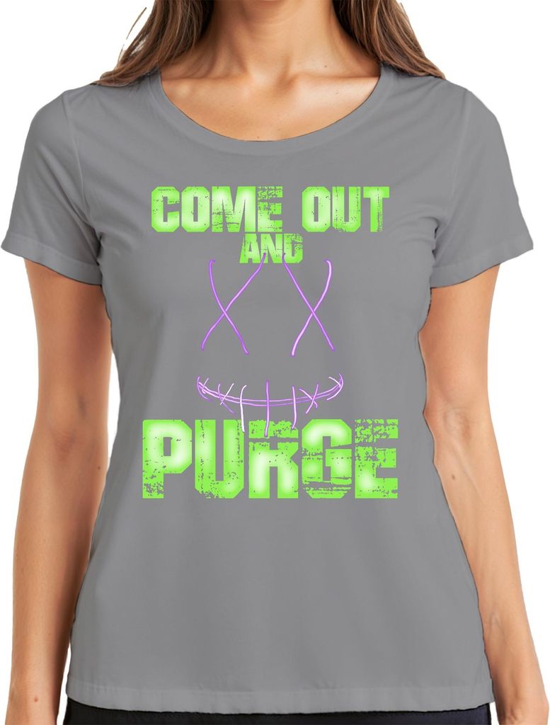 COME OUT AND PURGE Grusel Halloween Horror Neon Grunge Unheimlich Damen T-Shirt, Grau, 3XL