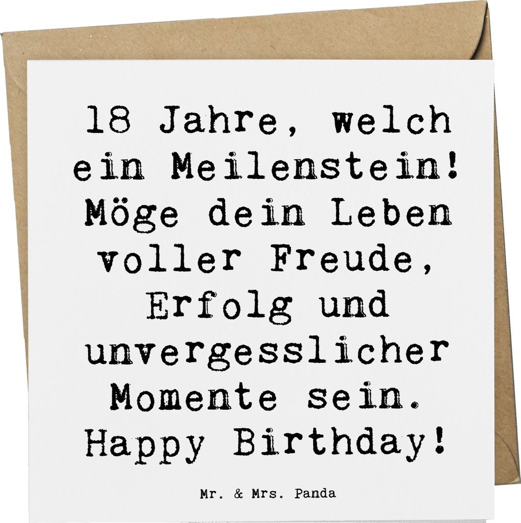 Mr. & Mrs. Panda Glückwunschkarte Spruch 18. Geburtstag Meilenstein - Weiß - Geschenk, Freude, Klappkarte, faltkarte, strahlende Zukunft, herzlic...