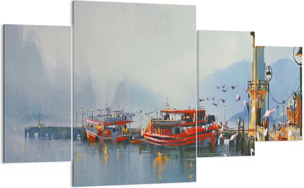 Bild auf Leinwand - Leinwandbild - Hafen Laterne Boot - 160x90cm - Wand Bild - Wanddeko - Leinwanddruck - Bilder - Kunstdruck - Wanddekoration - Le...