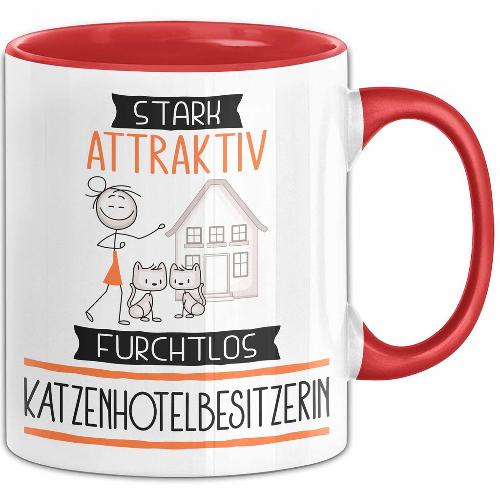 Katzenhotelbesitzerin Tasse Geschenk Becher Stark Attraktiv Furchtlos Katzenhotelbesitzerin Lustige Geschenkidee (Rot)