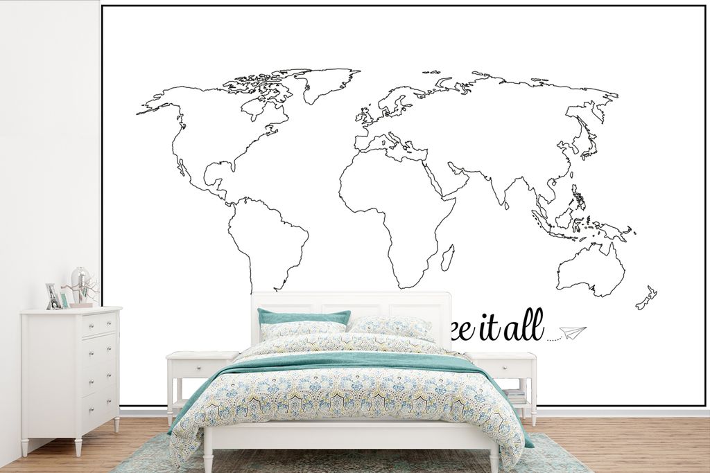 MuchoWow Fototapete für Wohnzimmer oder Schlafzimmer Wandtapete Vinyl Motivtapete Weltkarte - Einfach - Zitat - Kinder - Jungen - Mädchen - 450...