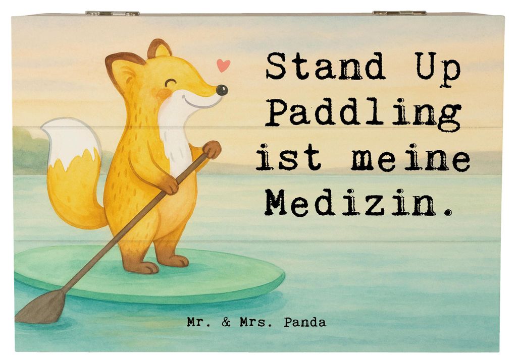 Mr. & Mrs. Panda Holzbox Fuchs Stand Up Paddling Design 22 x 15 cm - Weiß - Geschenk, Holztruhe, Paddle Boarding, Box, Truhe, Subben, aufbewahrung...