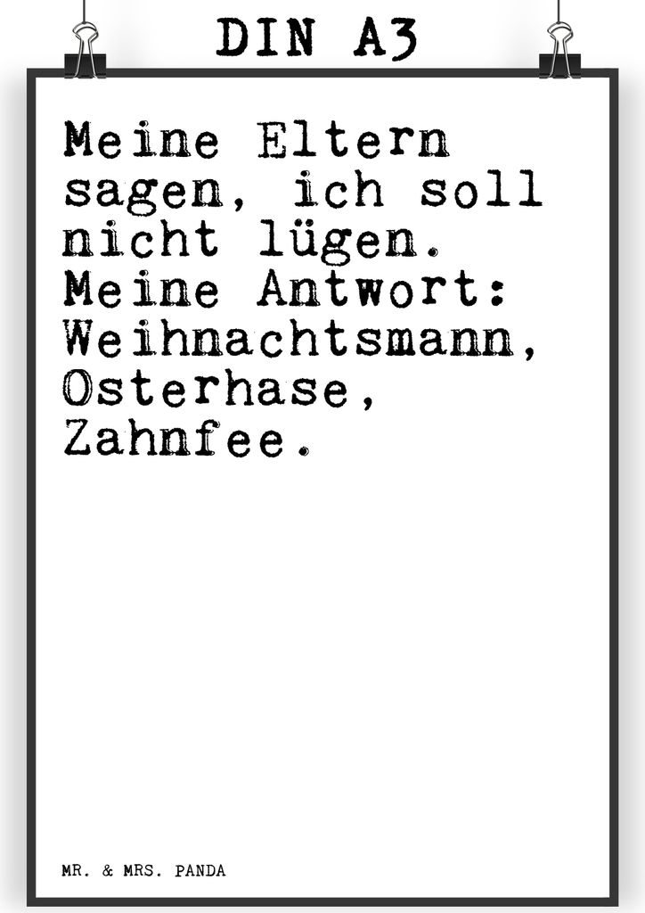 Mr. & Mrs. Panda Bild Meine Eltern sagen, ich... DIN A3 - Weiß - Geschenk, wandkunst, Vater, Wandschmuck, Wandbild, Mama, wanddeko, Großeltern, S...