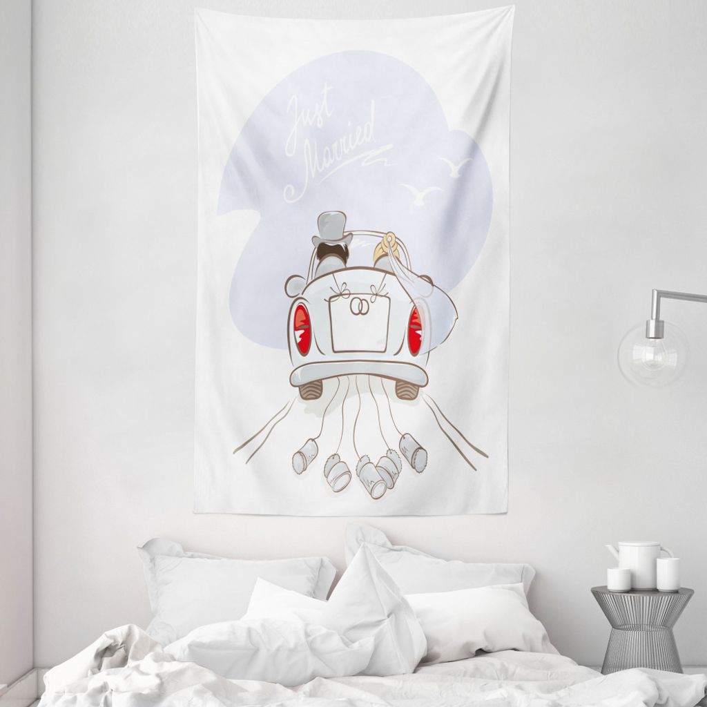 ABAKUHAUS Weiß Wandteppich und Tagesdecke, Retro Paar-Auto aus Weiches Mikrofaser Stoff Waschbar ohne Verblassen Digitaldruck, 140 x 230 cm, Weiß...