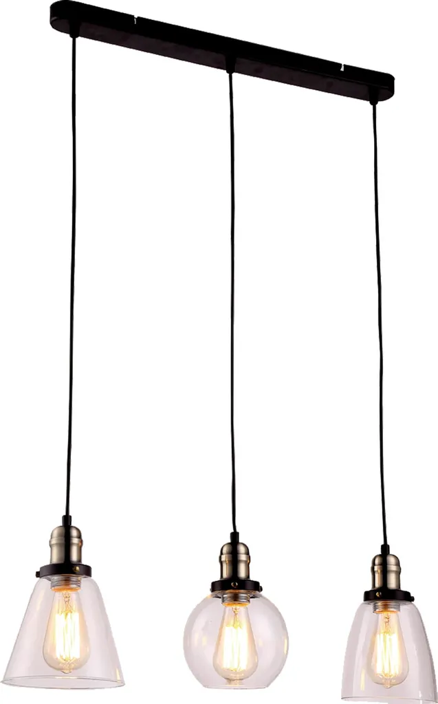 Lustre SAMANTA Noir et Or 3 Branches 125cm - Finition Laiton Chic