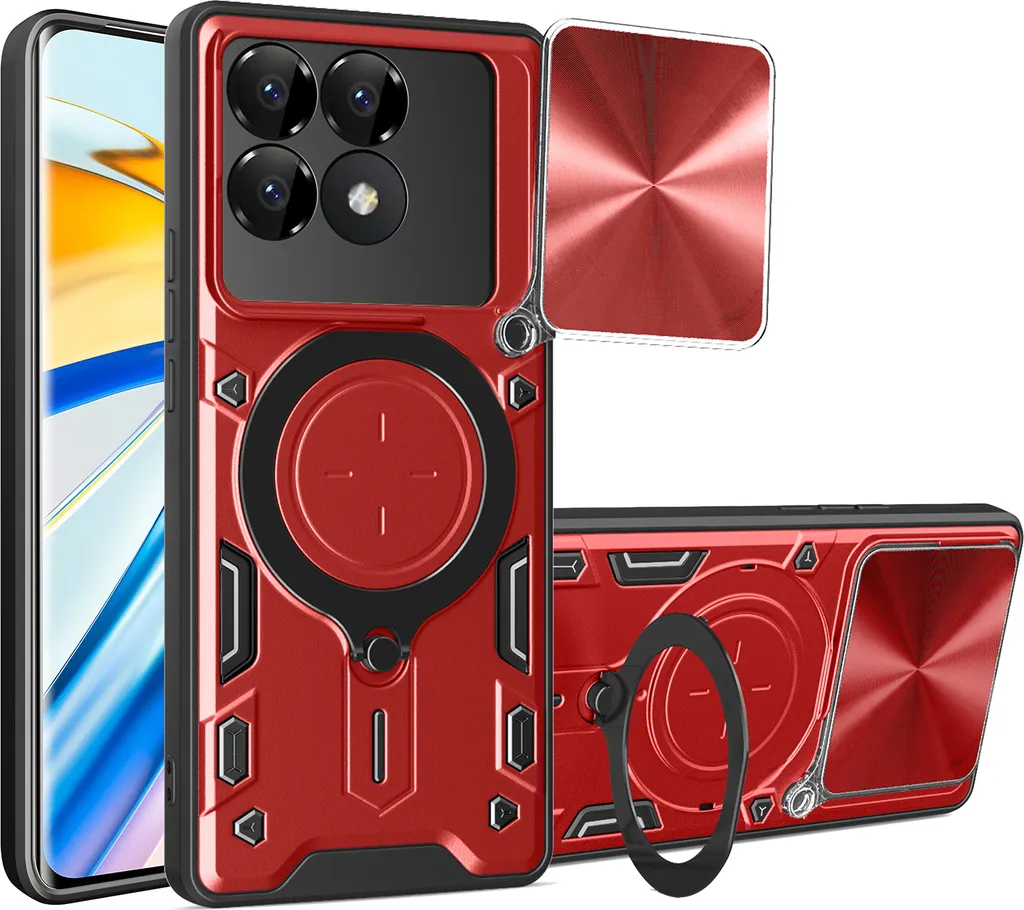 GOGME Cover per Xiaomi Poco F6 5G, Compatibile con MagSafe, Robusto PC + TPU Doppio Strato Protettivo Traslucido Antiurto Cellulare Custodia, Rosso