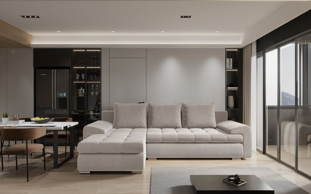 Kaiser Möbel Elegantes und modernes Ecksofa TOMI Castel KaltesBeige Links