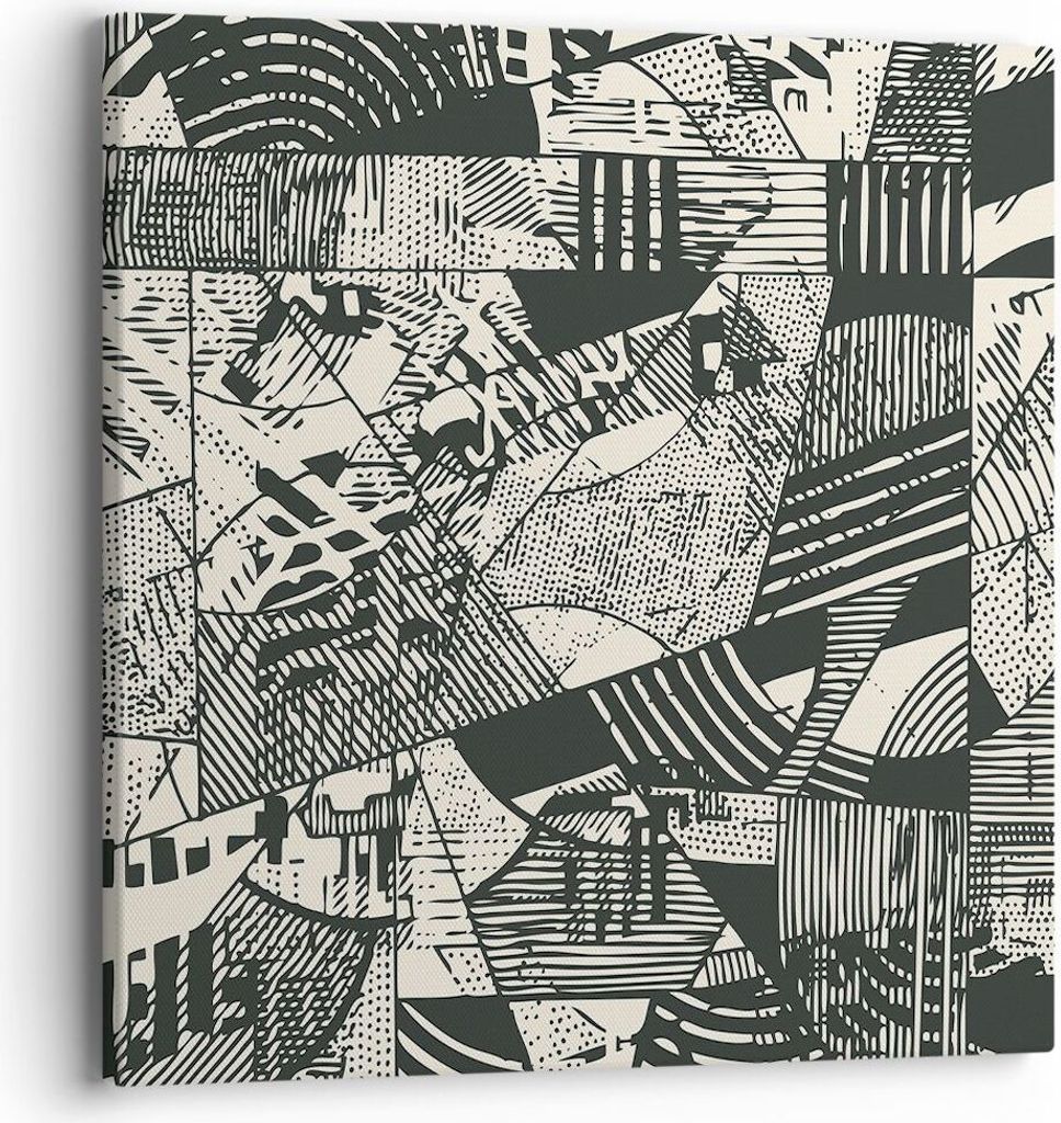 Bild auf Leinwand - Leinwandbild - Einteilig - Abstraktion Vintage Schwarz - 40x40cm - Wand Bild - Wanddeko - Wandbilder - Leinwanddruck - Bilder -...