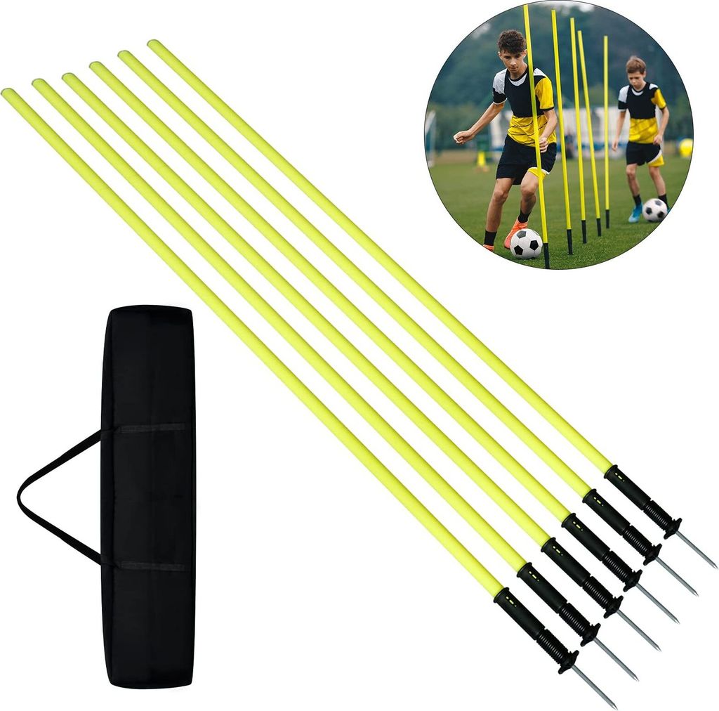 YUENFONG Slalomstangen Set 180cm, 6er-Set Trainingsstangen mit Stahlspitzen und Tragetasche,Agilität Stangen für Agility- &Koordinationstraining(...