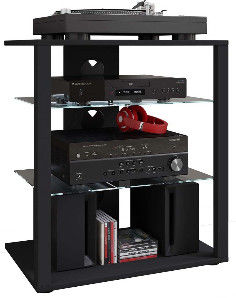 Meuble Hifi Folas 3 étagères noir. Image du produit 