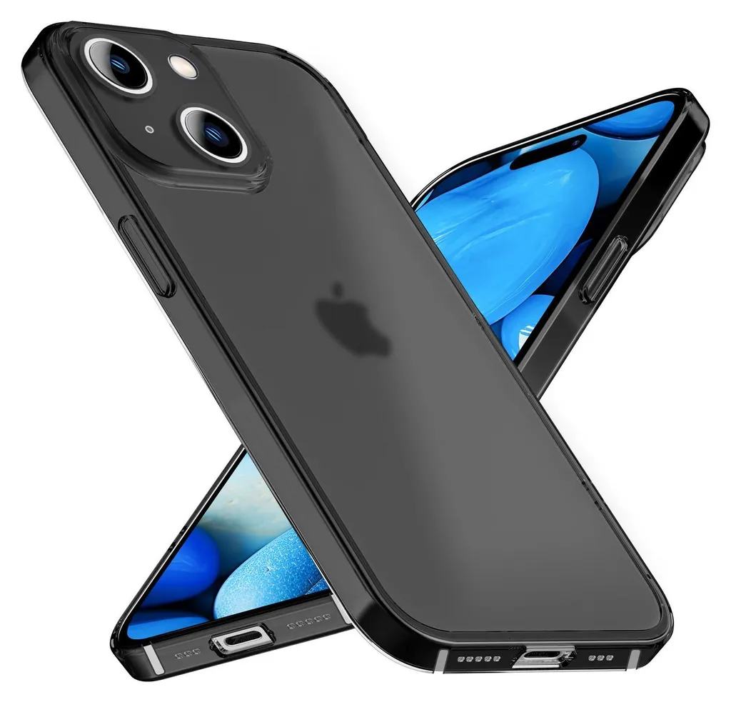 Custodia semi trasparente per iPhone 15 Plus, custodia sottile opaca e leggera anti-impronte digitali nera
