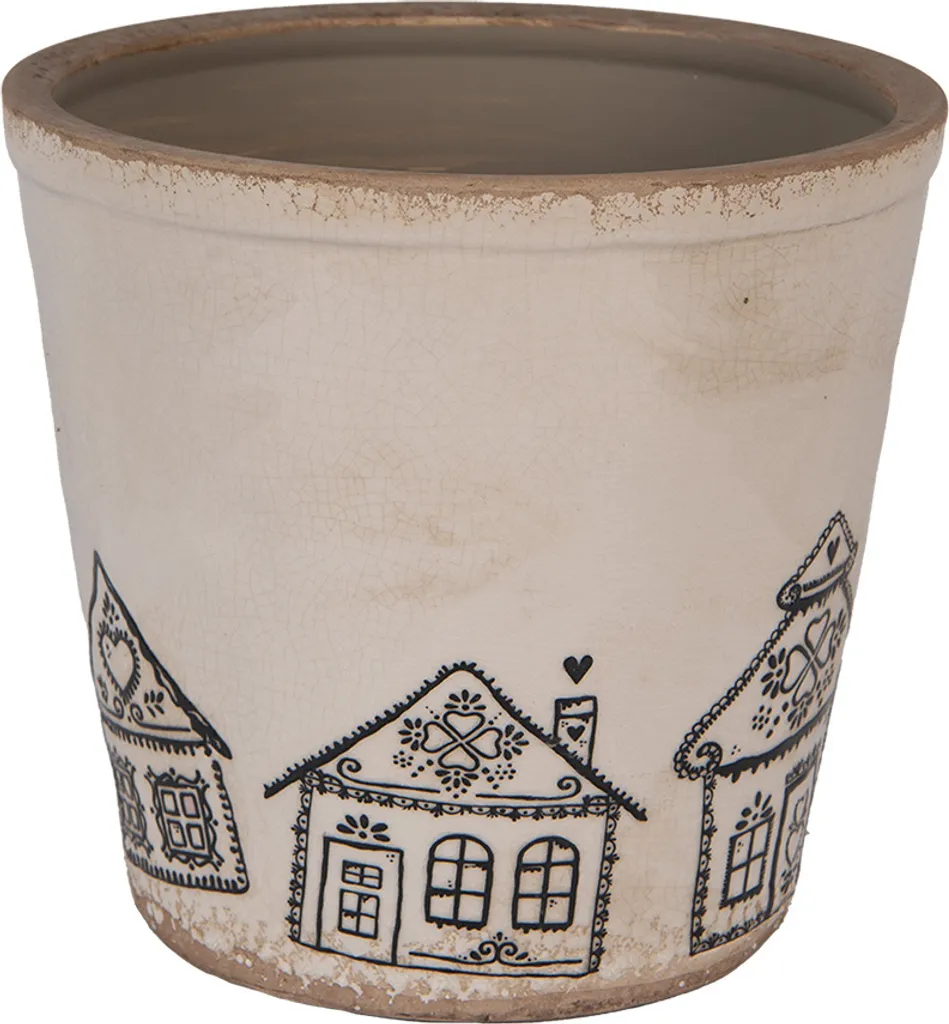 Grand pot de fleurs décoratif pour Noël en céramique beige Ø 21x20 cm