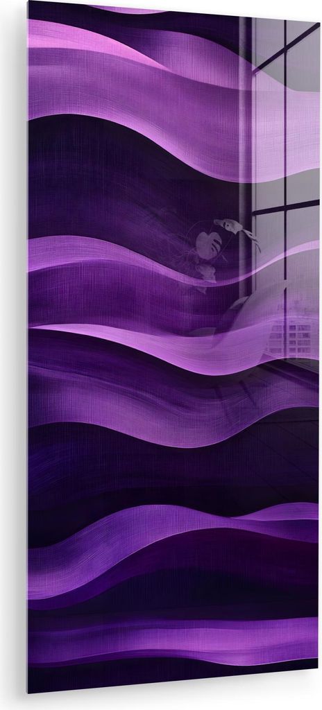 MuchoWow Glasbilder - Bilder auf Wandbild - Foto auf Glas Wellen - Abstrakt - Lila 60x120 cm Wanddekoration aus Glas - Acrylglasbild - Acrylbilder ...
