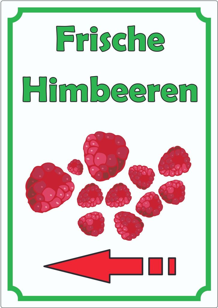 Frische Himbeeren Aufkleber Hochkant mit Pfeil links A2 (420x594mm)