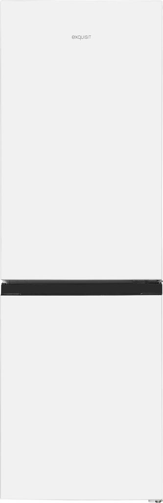 A white refrigerator with a black handle or trim.