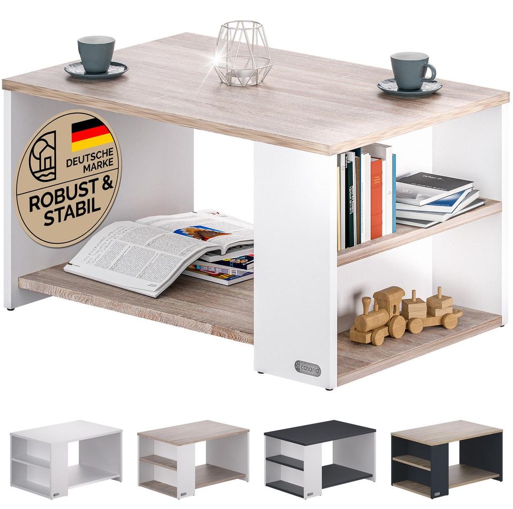 CASARIA Couchtisch mit Stauraum Weiß Eiche Produktbild 