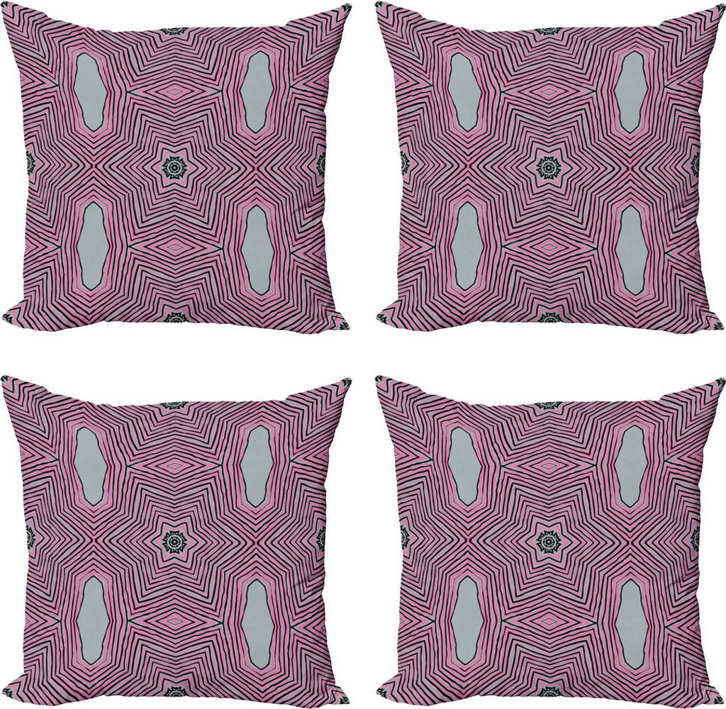 ABAKUHAUS Geometrisch Kissenbezug Set (4 Stück), Hypnotizing gestreiftes Motiv, Moderner Doppelseitiger Digitaldruck, 40 cm x 40 cm, Rosa Blassgra...