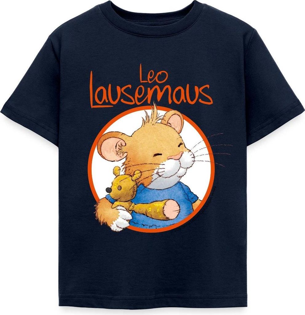Spreadshirt Leo Lausemaus Logo Kinder T-Shirt, 98/104 (3-4 Jahre), Navy
