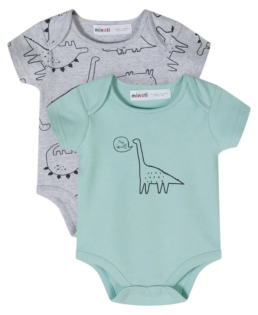 Minoti - Bodysuit für Baby-Jungs, kurzärmlig (2er-Pack) MN294 (62) (Grau/Grün)