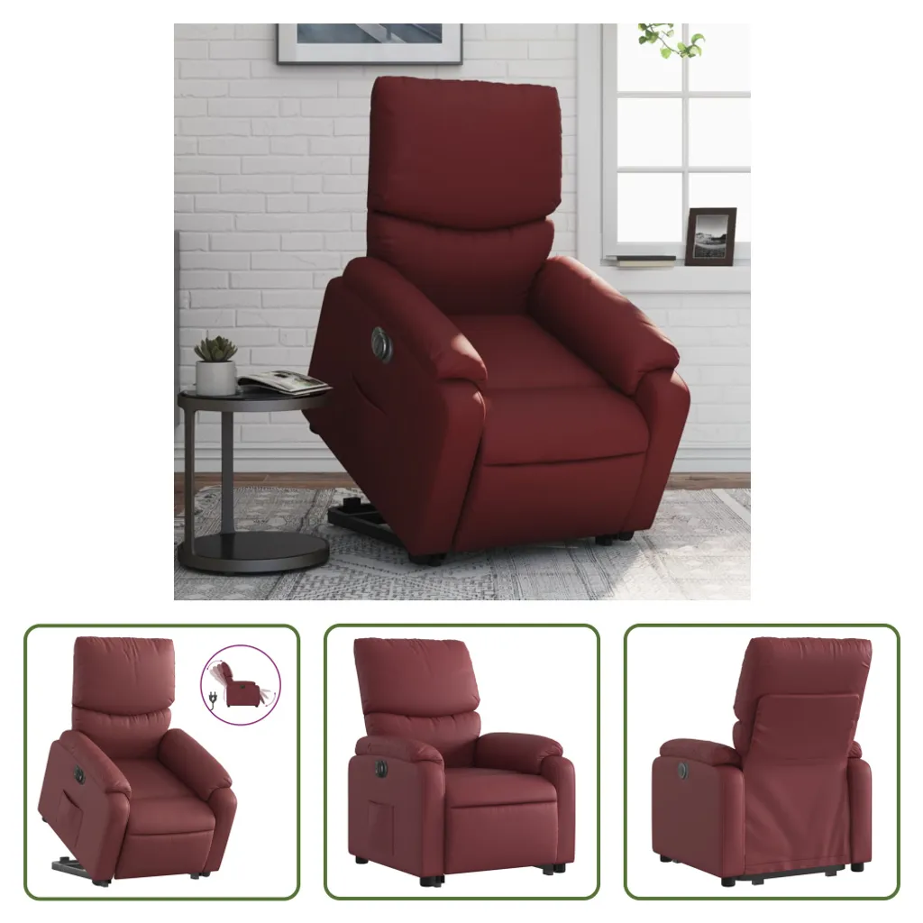 Fauteuil releveur électrique ergonomique pour salon en similicuir bordeaux
