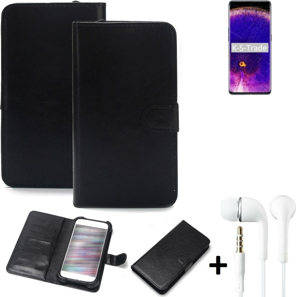 K-S-Trade Wallet Case Handyhülle kompatibel mit Oppo Find X5 Schutzhülle Flip cover Flipstyle Tasche Hülle Flipcover Slim Bumper schwarz + in ear