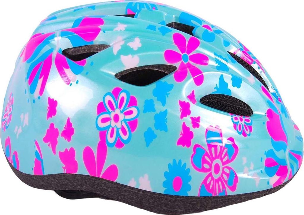 Volare – Kinderhelm 47–51 cm grün, rosa, Blumen Produktbild 