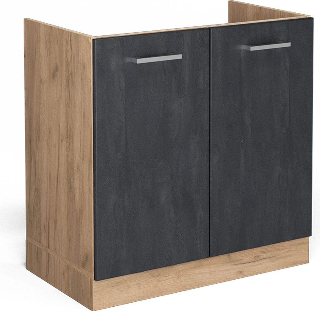 Spülenunterschrank Vicco R-Line Schwarz Beton 80 cm ohne Arbeitsplatte, Model 47519