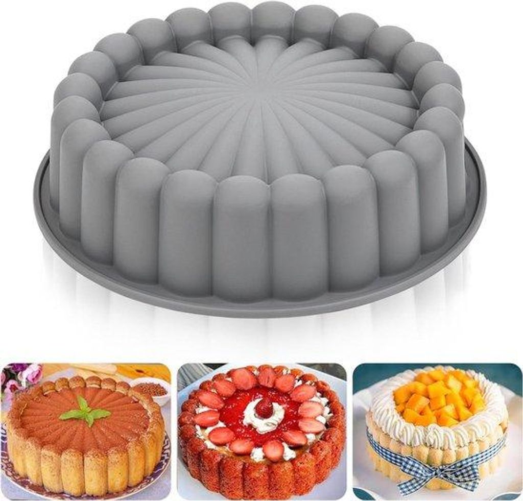 Silikonische Kuchenform - Antihaftbeschichtete Kuchenform aus herstellbarer Silikon - Grau - Ideal für Käsekuchen, Flan und Brot - Durchmesser 25...