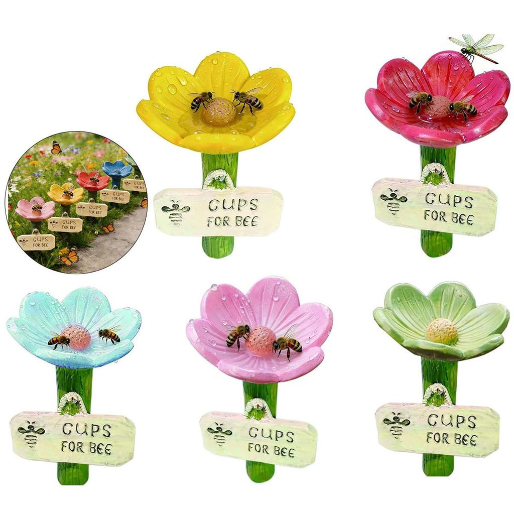 Insektentränke Garten 5er Set, dekorative Blumenform, Trinkstation für Bienen & Schmetterlinge, wetterfest, schöne Garten Dekoration