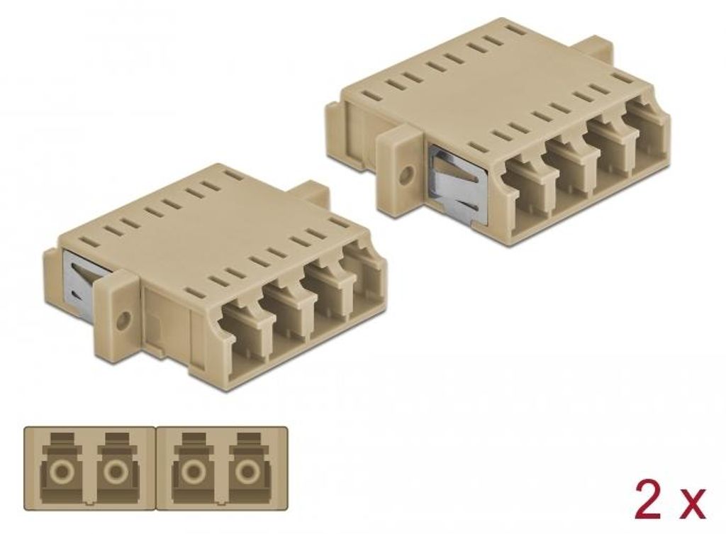 Delock LWL Kupplung LC Quad Buchse zu LC Quad Buchse Multimode 2 Stück beige