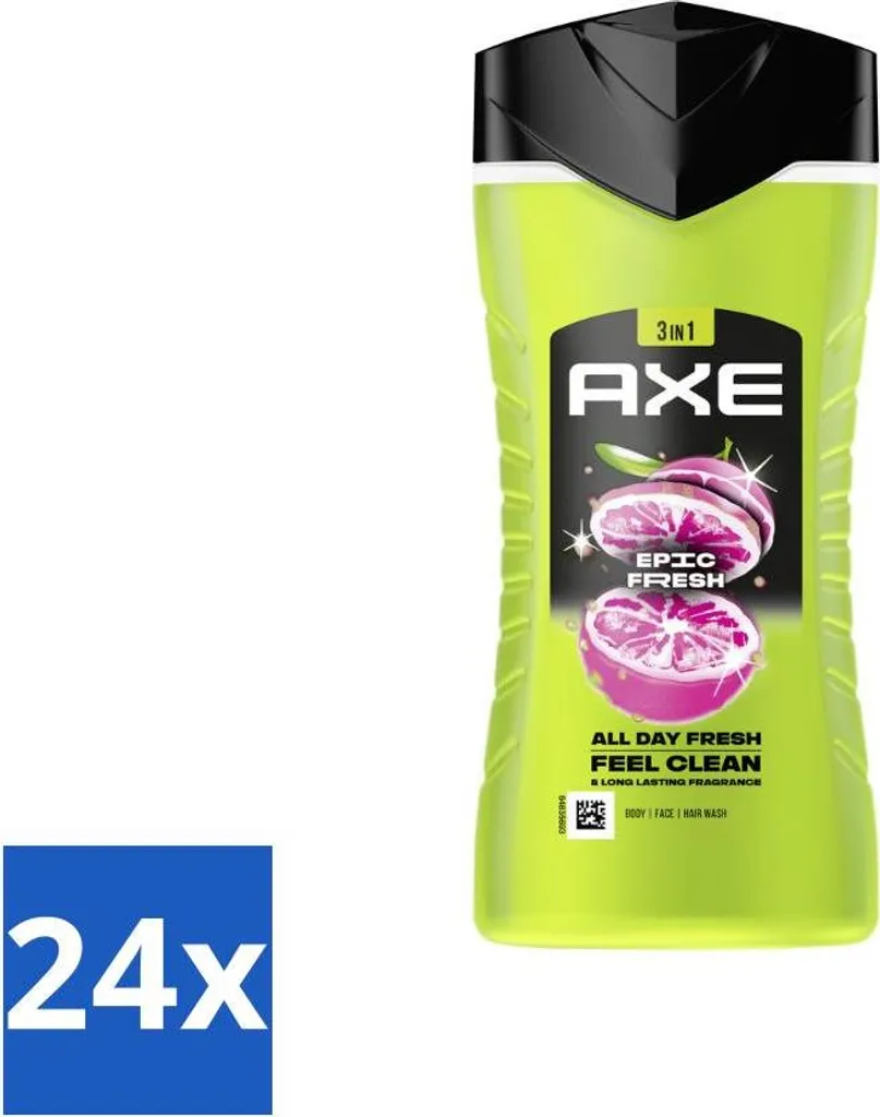 Stock 24x Axe Doccia Gel Epic Fresh 250ml - Fornitura Ingrosso Uomo
