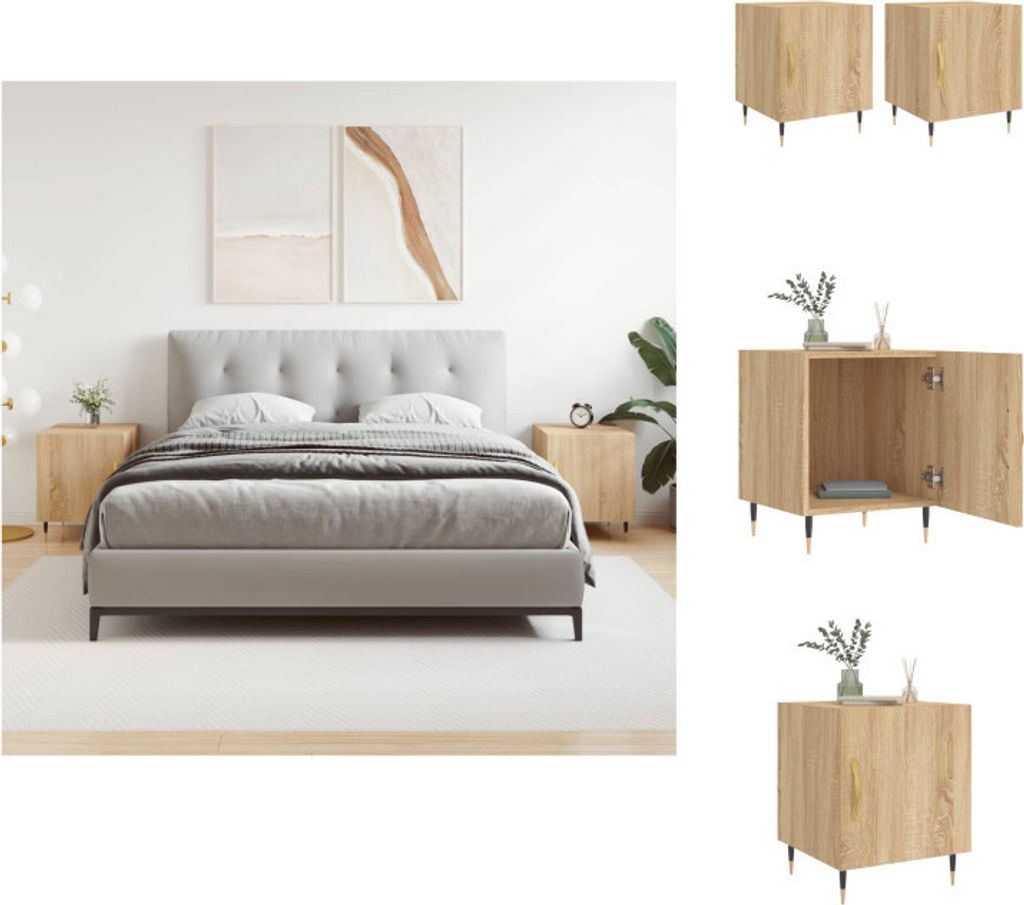 vidaXL Nachttische 2 Stk. Sonoma-Eiche 40x40x50 cm Holzwerkstoff - Nachttische