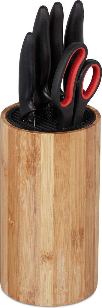 Relaxdays Messerblock unbestückt aus , ohne Messer, für 10 Messer aller Art, Messerhalter HxD 23x12,5 cm, natur, Hellbraun, Schwarz