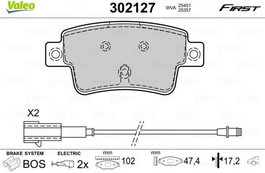 Plaquettes de frein arrière pour Fiat Punto Valeo 302127 OE 77365464