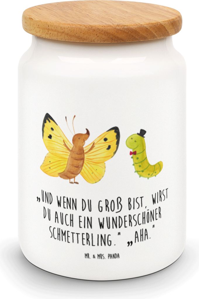 Mr. & Mrs. Panda Kaffeedose Raupe Schmetterling - Weiß - Geschenk, Hut, Entwicklung, behälter, Keksdose, Lustige Sprüche, Snackdose, Kokon, Vorr...
