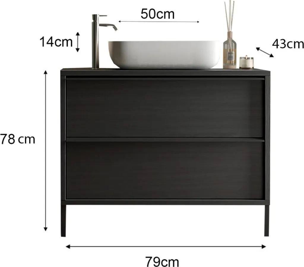 Meuble de salle de bains FRASSI 79 cm noir cendre avec vasque intégrée