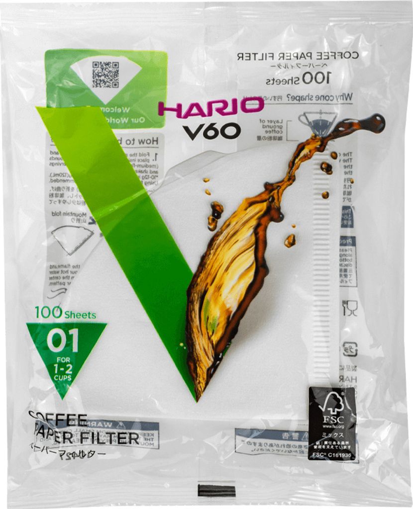 Hario V60, Stożek, Jednorazowy filtr do kawy, Papier, Zdjęcie produktu 
