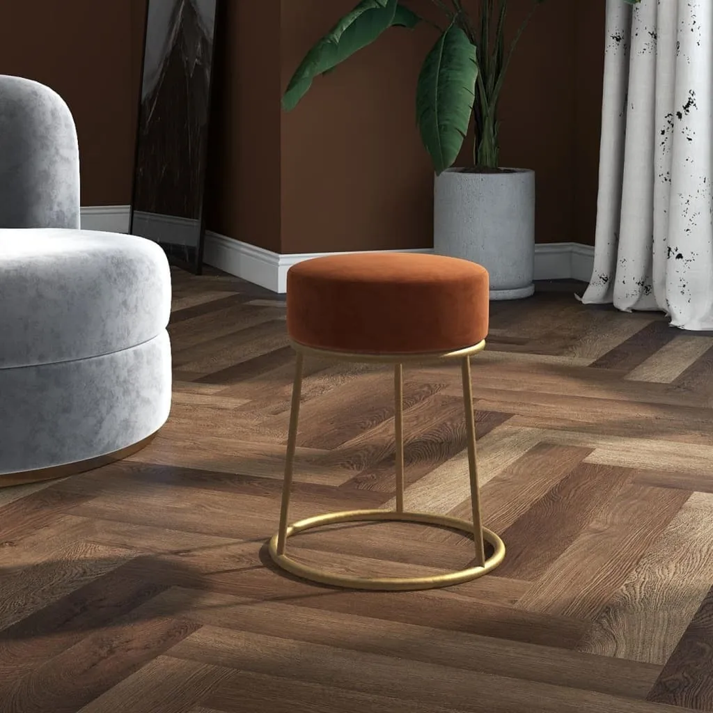 Sgabello Rotondo Velluto Marrone per Famiglie The Living Store