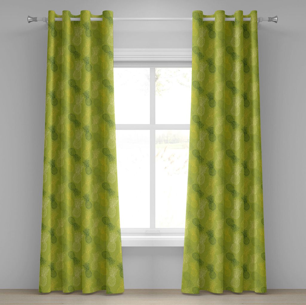 ABAKUHAUS Grünes Blatt Ösenvorhang, Hand gezeichnete Art exotische Ananas-Frucht-tropisches Sommer-Thema, Dekorative 2-Panel-Fenstervorhänge, 28...