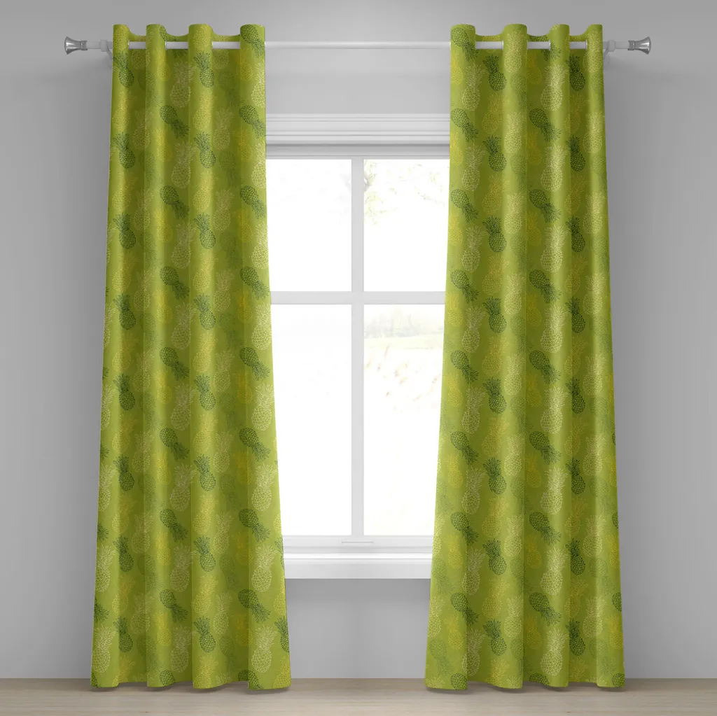 Tende Decorative ABAKUHAUS 2 Pannelli Motivo Tropicale Satin Verde