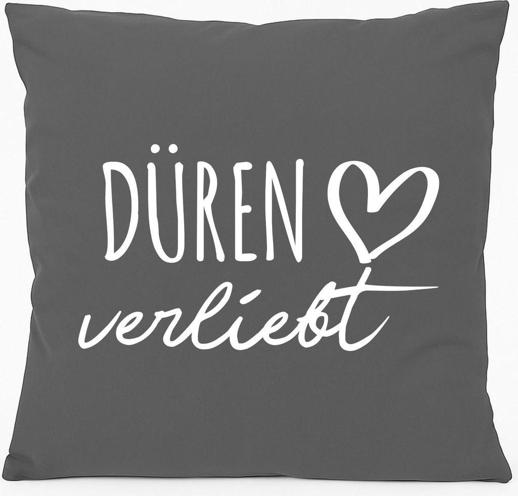 Huuraa Kissen Düren verliebt 40x40cm mit Füllung Steel Grey Baumwolle Dekokissen Geschenkidee