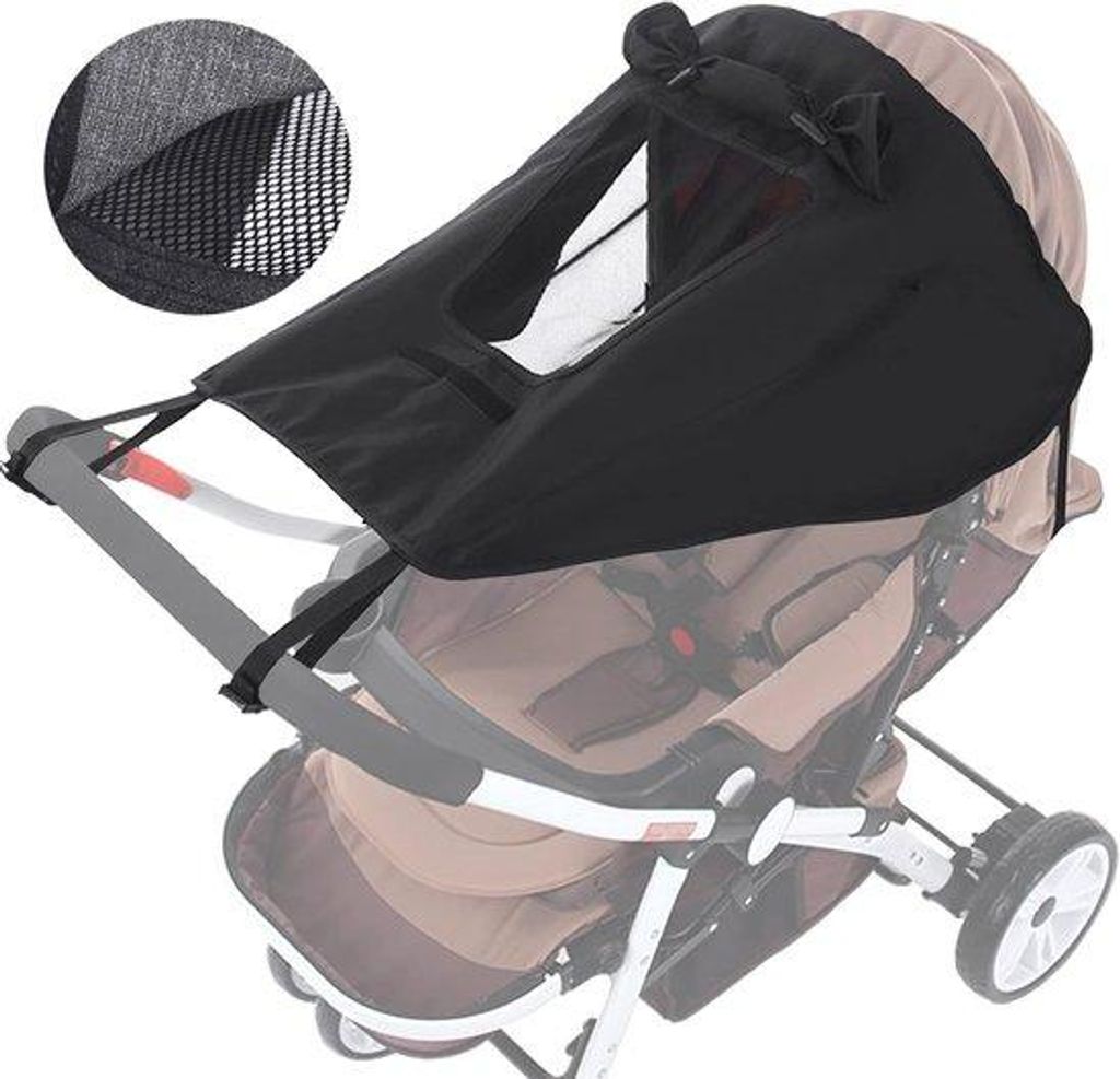 Universal Zelt für Kinderwagen und Buggy - UV 50+ Sonnenschutz mit Sichtfenster - Wasserfest - Schwarz