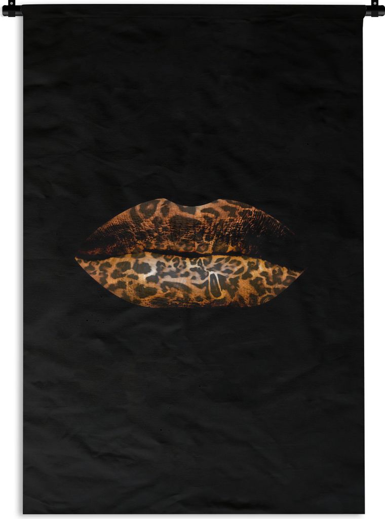 MuchoWow Wandteppich Wandbehang Lippen - Tigerdruck - Schwarz 60x90 cm Tapisserie Dekoration Wandtuch - Foto-Teppich - Abwaschbar