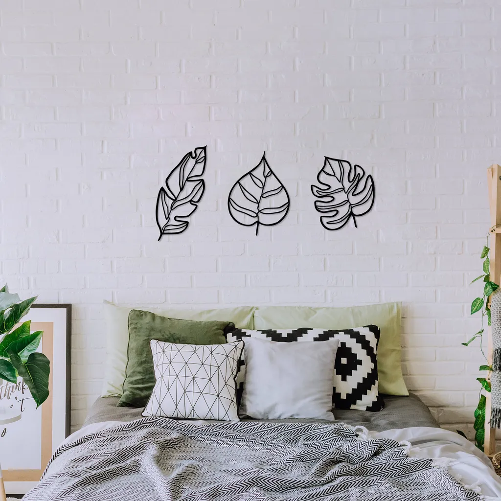 Décoration Murale Feuilles en Métal Noir Wallity pour Salon et Bureau