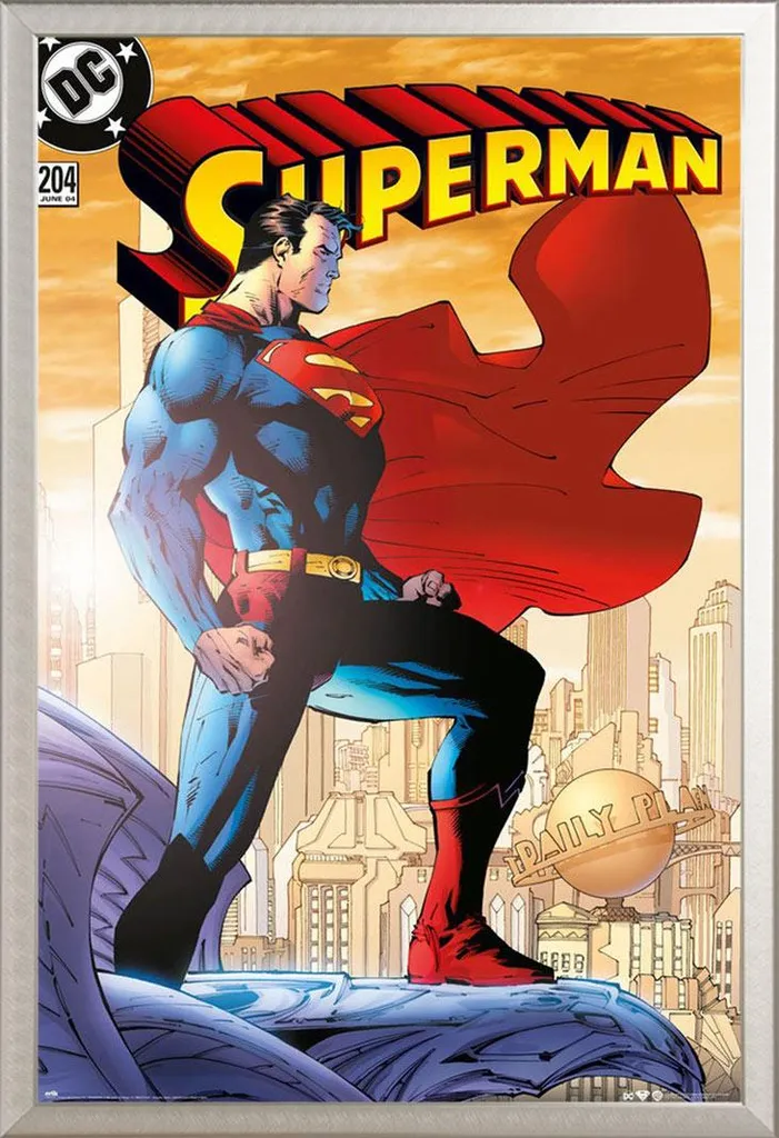 Tableau Superman Hope sous Cadre Aluminium Argenté Shinsuke® Format Maxi