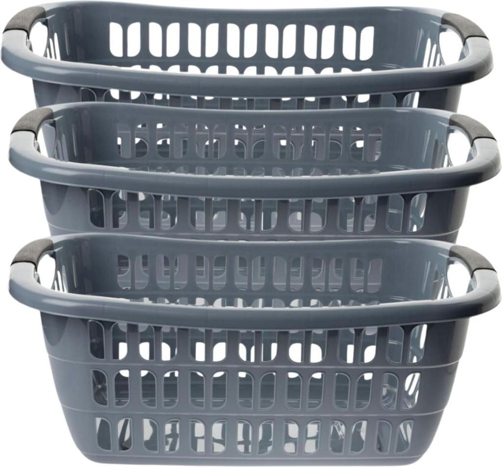 Große Wäschewanne grau, 3er Set, ergonomische Griffe, Produktbild 
