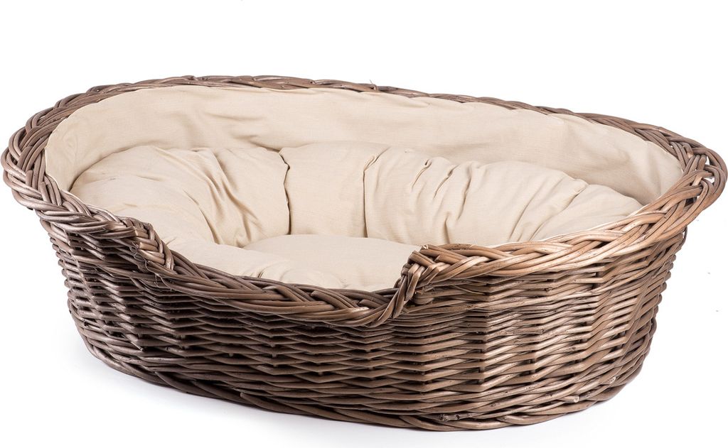 JIPRO Katzenkorb, Hundebett aus Weide Provence mit beigem Kissen Cherry II. - B 75 x T 57 x H 24(cm)