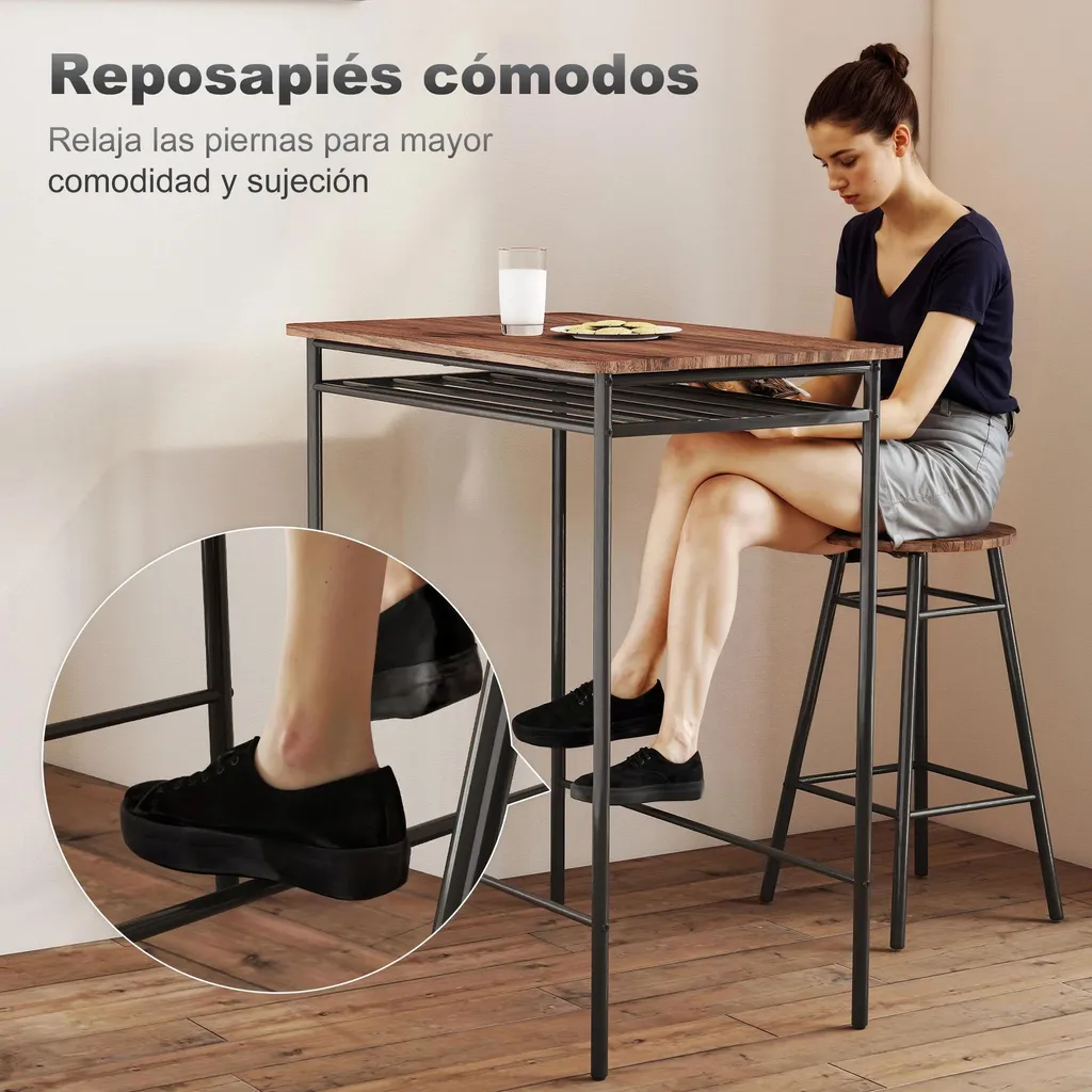 Table de Bar Autonome et Tabourets de Bar Structure Métal Marron Café - 6