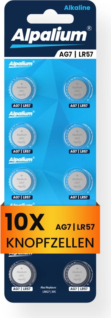 AG7 / LR57 / 927 Knopfzellen - 10 Stück, Alpalium Alkaline, Uhrenbatterien