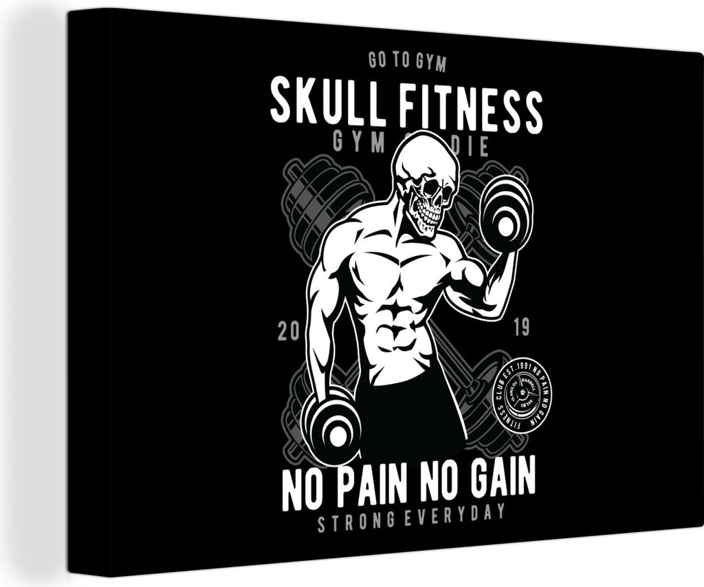 OneMillionCanvasses - Leinwandbilder - 140x90 cm, Gewichte - Fitness - Skelett - Vintage, Wandbilder Kunstdruck Wanddekoration